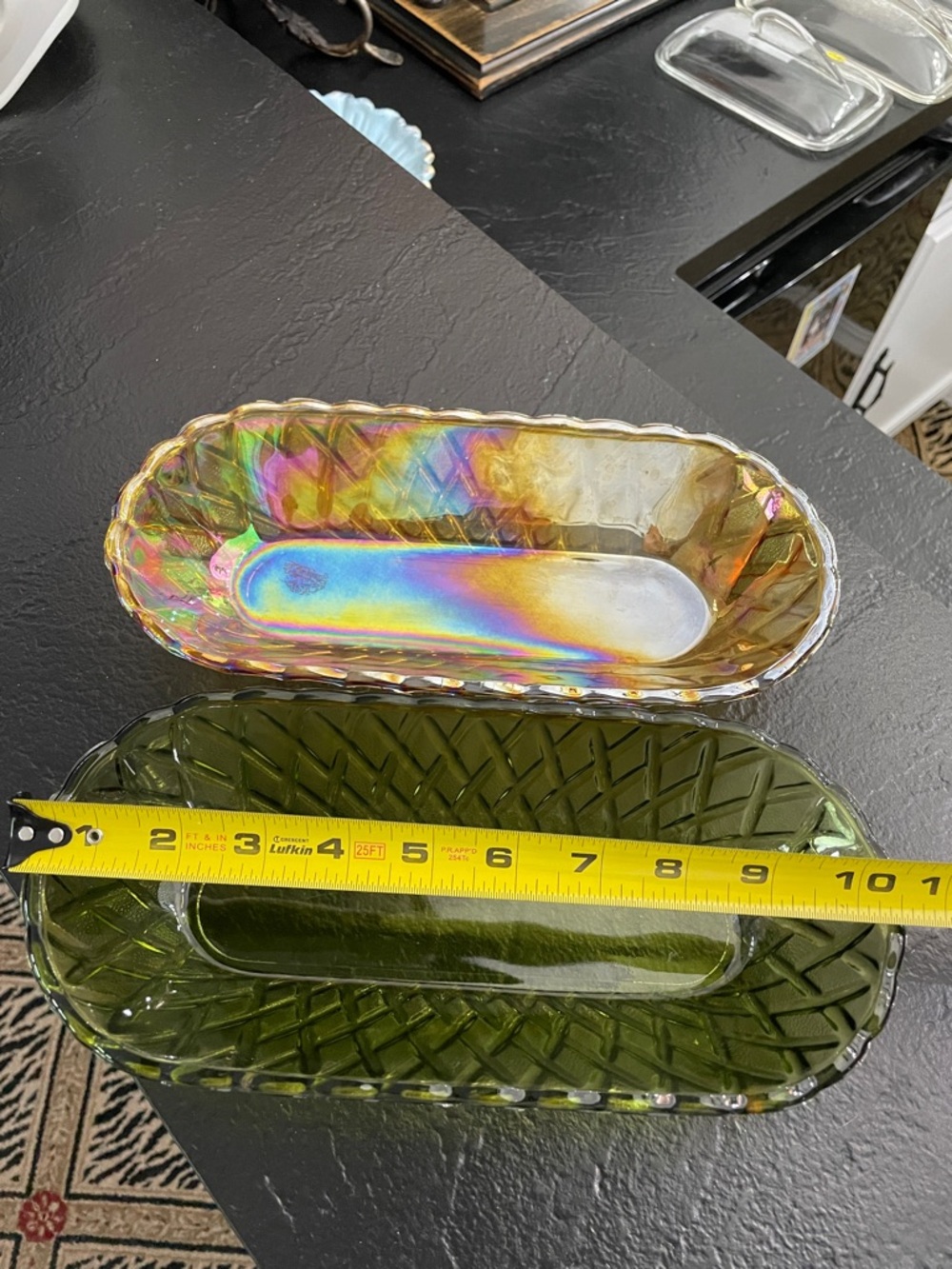 Indiana Glass Iridescent and Green Oblong Snack Dishes No cracks or chips - Picture 6 of 8